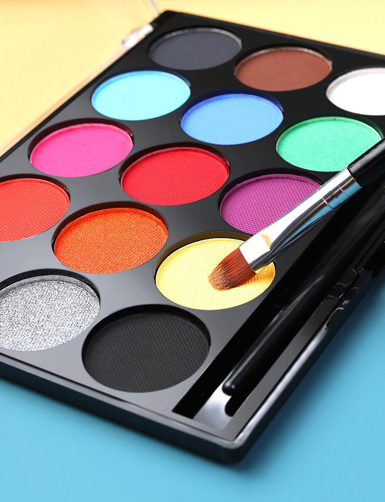 Matte 15 color set  water painting with brush, Glow in the dark body painting, make up color case