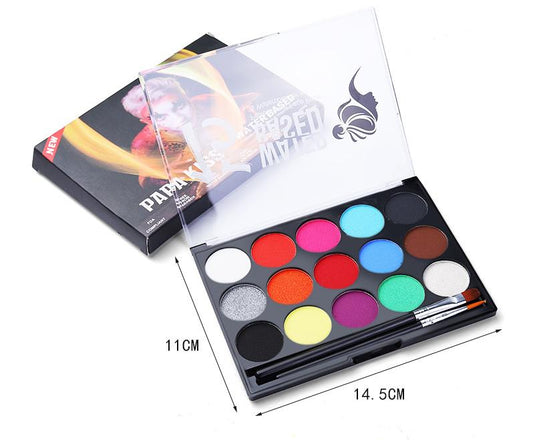 Matte 15 color set  water painting with brush, Glow in the dark body painting, make up color case