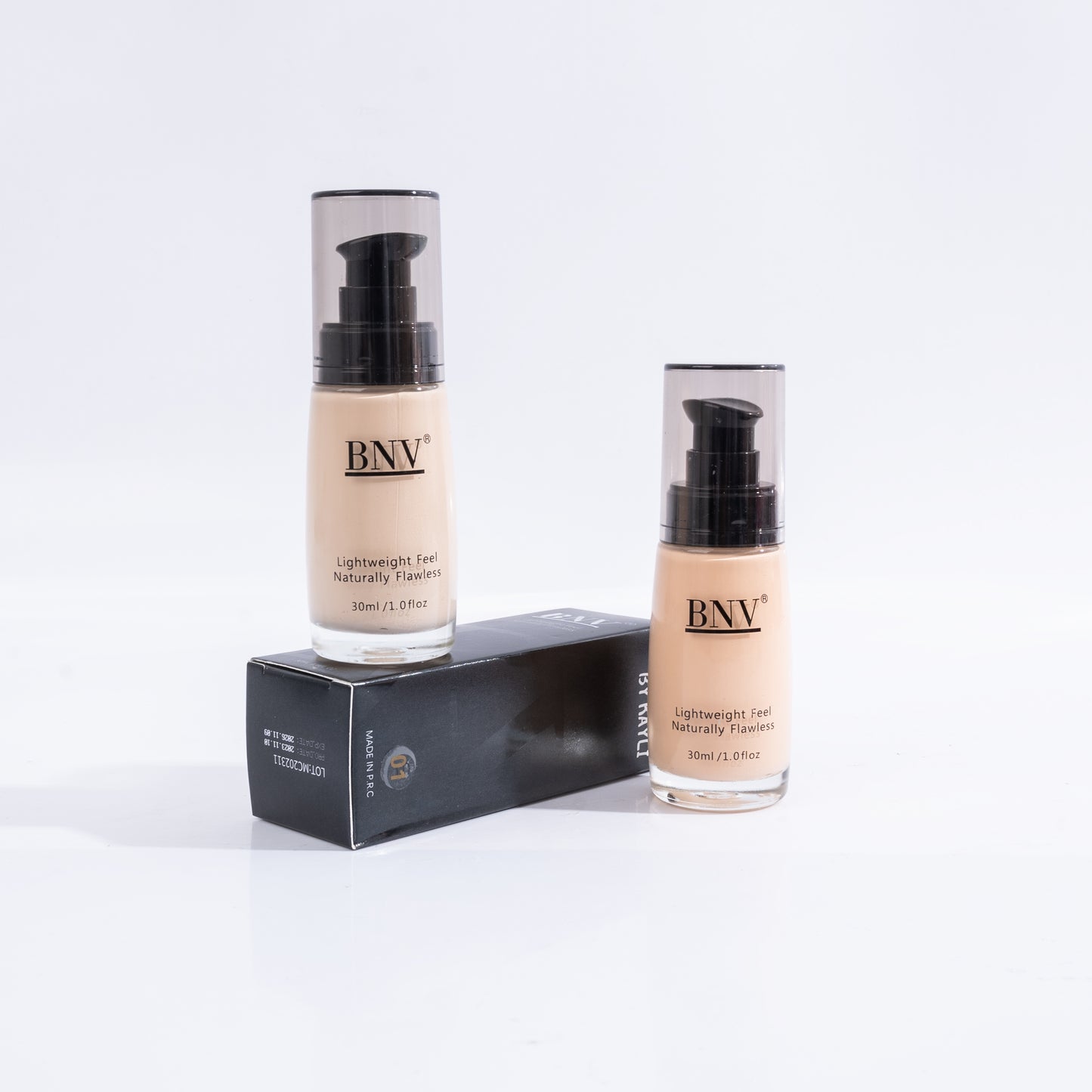 BNV Flawless Finish Foundation with 5 colors, Lightweight & Medium Coverage, Semi-Matte Finish, Light I