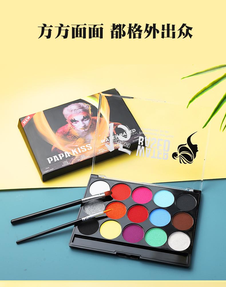 Matte 15 color set  water painting with brush, Glow in the dark body painting, make up color case