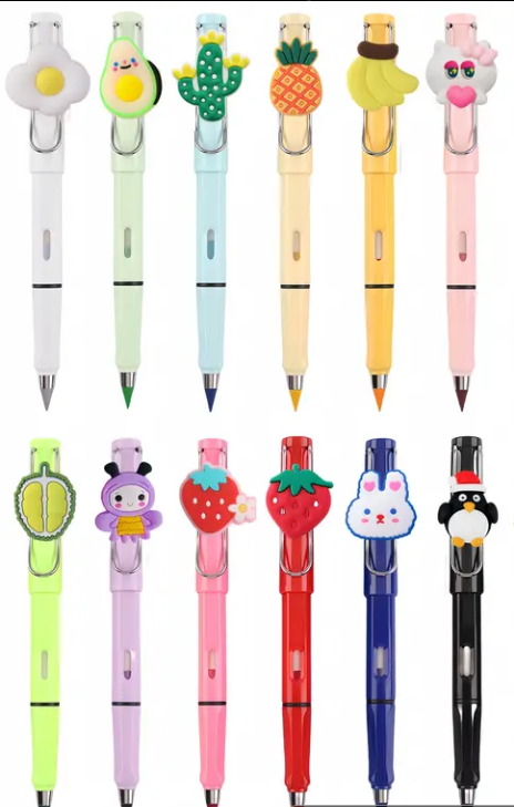 12 forever Pencil Colors with Erase with cartoon figures